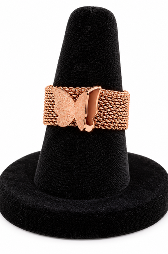 Anti-tarnish, 1.0 cm band width, textured butterfly detail, wide mesh band