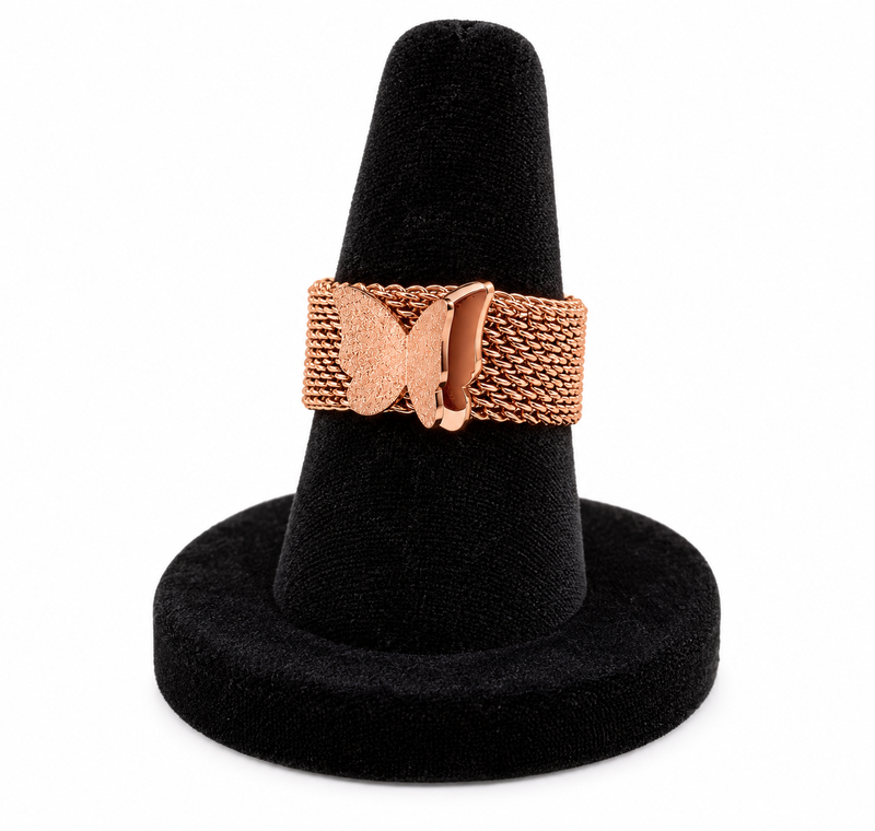 Anti-tarnish, 1.0 cm band width, textured butterfly detail, wide mesh band