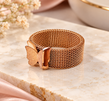 Anti-tarnish, 1.0 cm band width, textured butterfly detail, wide mesh band 2
