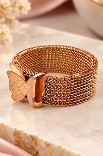 Anti-tarnish, 1.0 cm band width, textured butterfly detail, wide mesh band