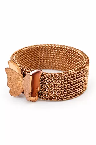 Anti-tarnish, 1.0 cm band width, textured butterfly detail, wide mesh band