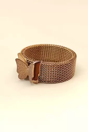 Anti-tarnish, 1.0 cm band width, textured butterfly detail, wide mesh band