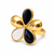 Gold-tone finish, glossy enamel petals, lightweight fit, flower design.