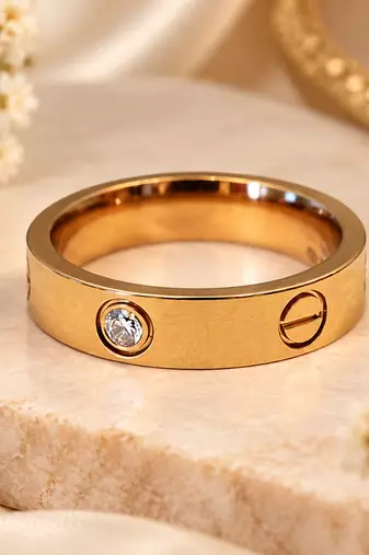Stainless steel, anti-tarnish, hypoallergenic, screw motif design, diameter gold