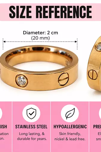 Stainless steel, anti-tarnish, hypoallergenic, screw motif design, diameter gold