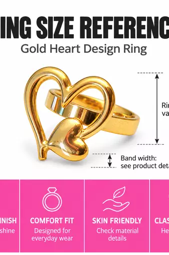 Dual heart design, polished finish, bold cocktail ring, romantic style.