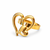 Dual heart design, polished finish, bold cocktail ring, romantic style.
