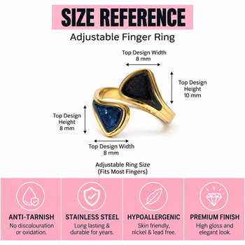 Stainless steel, anti-tarnish, hypoallergenic, bypass style, fits most fingers dual 3