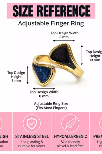 Stainless steel, anti-tarnish, hypoallergenic, bypass style, fits most fingers dual