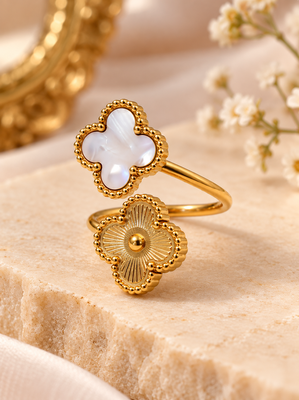 Anti-tarnish, hypoallergenic, open band design, mirror polish finish floral mother of pearl adjustable 2