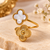 Anti-tarnish, hypoallergenic, open band design, mirror polish finish floral mother of pearl adjustable