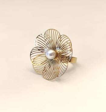 Anti-tarnish, hypoallergenic, filigree flower design band adjustable finger ring 2