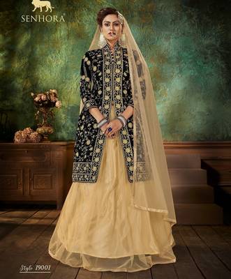 Black Embroidery & Stone Work Net Semi Stitched Lehenga Set 1