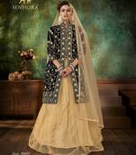 Black Embroidery & Stone Work Net Semi Stitched Lehenga Set