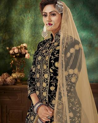 Black Embroidery & Stone Work Net Semi Stitched Lehenga Set 2