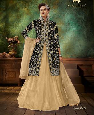 Black Embroidery & Stone Work Net Semi Stitched Lehenga Set 3