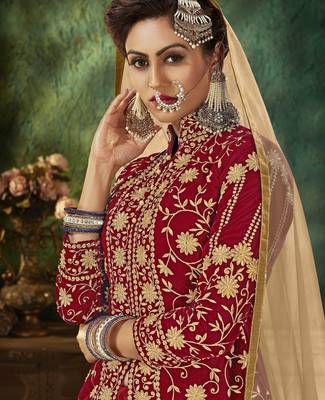 Maroon Embroidery & Stone Work Net Semi Stitched Lehenga Set 3