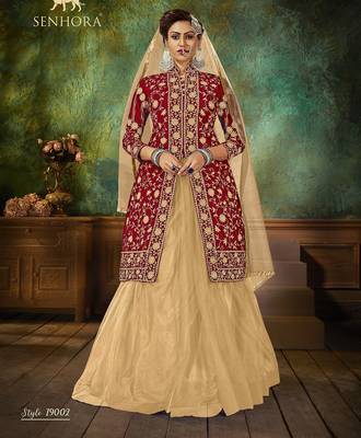 Maroon Embroidery & Stone Work Net Semi Stitched Lehenga Set 1