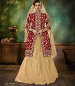 Maroon Embroidery & Stone Work Net Semi Stitched Lehenga Set