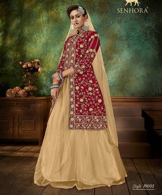 Maroon Embroidery & Stone Work Net Semi Stitched Lehenga Set 4