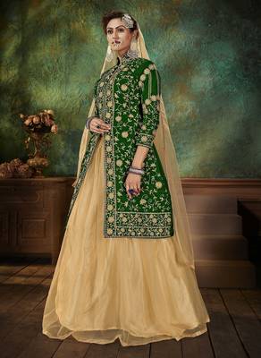 Green Embroidery & Stone Work Net Semi Stitched Lehenga Set 2