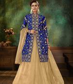Blue Embroidery & Stone Work Net Semi Stitched Lehenga Set