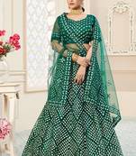 Green Embroidery & Stone Work Net Semi Stitched Lehenga Set