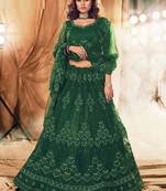 Green Embroidered & Stone Work Net Semi Stitched Lehenga Set