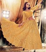 Occur Yellow Embroidered & Stone Work Net Semi Stitched Lehenga Set