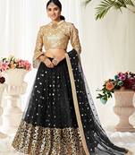 Black Embroidery & Sequins Work Net Semi Stitched Lehenga Set