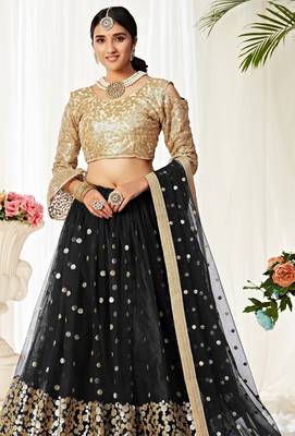 Black Embroidery & Sequins Work Net Semi Stitched Lehenga Set 2