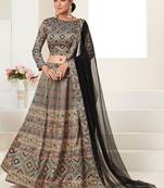 Grey Print Silk Blend Semi Stitched Lehenga Set