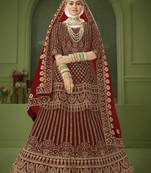 Maroon Embroidered & Stone Sequins Velvet Semi Stitched Lehenga Set