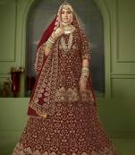 Maroon Embroidered & Stone Sequins Velvet Semi Stitched Lehenga Set
