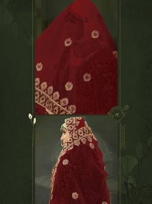 Maroon Embroidered & Stone Sequins Velvet Semi Stitched Lehenga Set 2