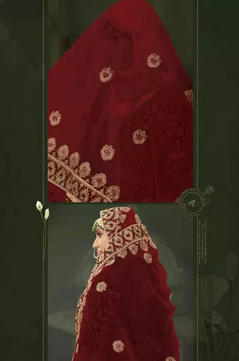 Maroon Embroidered & Stone Sequins Velvet Semi Stitched Lehenga Set