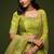Olive Green Thread Embroidered & Sequins Silk Blend Semi Stitched Lehenga Set