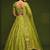 Olive Green Thread Embroidered & Sequins Silk Blend Semi Stitched Lehenga Set