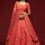 Coral Thread Embroidered & Sequins Silk Blend Semi Stitched Lehenga Set