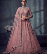 Dusty Rose Designer Embroidery With Hand Work Net Semi Stitched Lehenga Set
