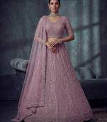 Lavender Designer Embroidery With Hand Work Net Semi Stitched Lehenga Set