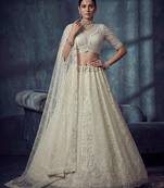 Ivory Designer Embroidery With Hand Work Net Semi Stitched Lehenga Set