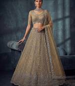 Gold Designer Embroidery With Hand Work Net Semi Stitched Lehenga Set
