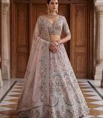 Pink Designer Embroidery With Hand Work Net Semi Stitched Lehenga Set