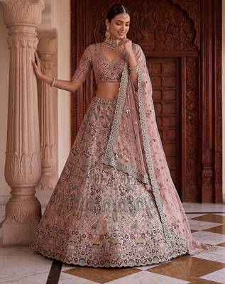 Mauve Designer Embroidery With Hand Work Silk Blend Semi Stitched Lehenga Set 1