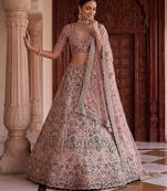 Mauve Designer Embroidery With Hand Work Silk Blend Semi Stitched Lehenga Set