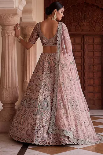 Mauve Designer Embroidery With Hand Work Silk Blend Semi Stitched Lehenga Set