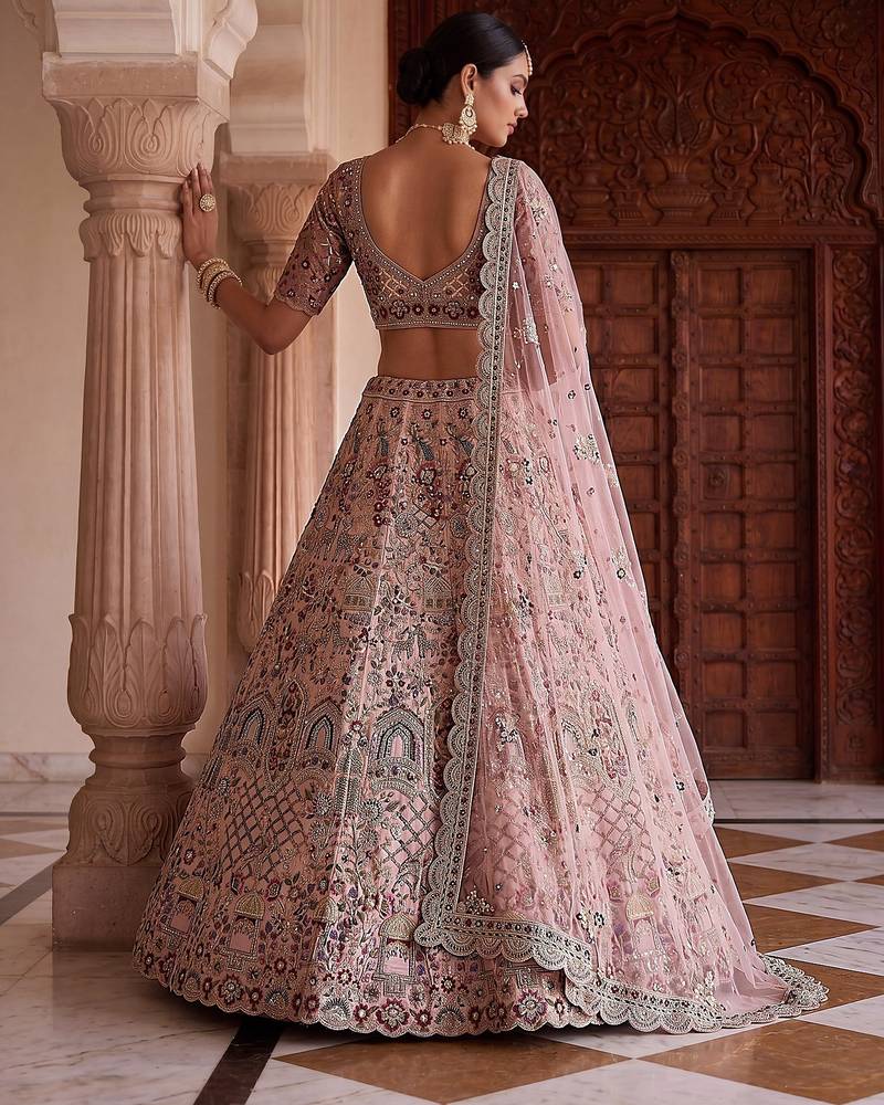 Mauve Designer Embroidery With Hand Work Silk Blend Semi Stitched Lehenga Set