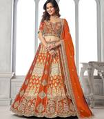Orange Designer Embroidery With Hand Work Silk Blend Semi Stitched Lehenga Set