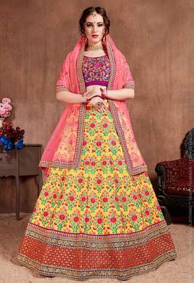 Pink Stone Embroidered & Sequins Silk Blend Semi Stitched Lehenga Set 1